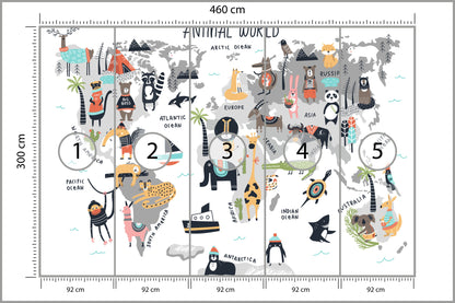 Fototapeta Mapa Dla Dzieci Ze Zwierzętami 460 × 300 cm – podgląd kadru