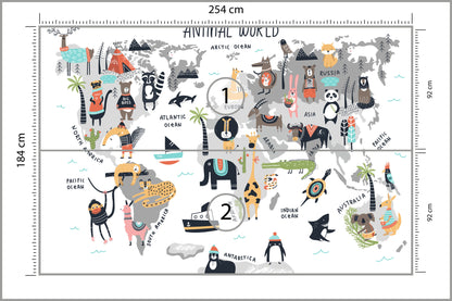 Fototapeta Mapa Dla Dzieci Ze Zwierzętami 254 × 184 cm – podgląd kadru