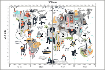 Fototapeta Mapa Dla Dzieci Ze Zwierzętami 368 × 254 cm – podgląd kadru