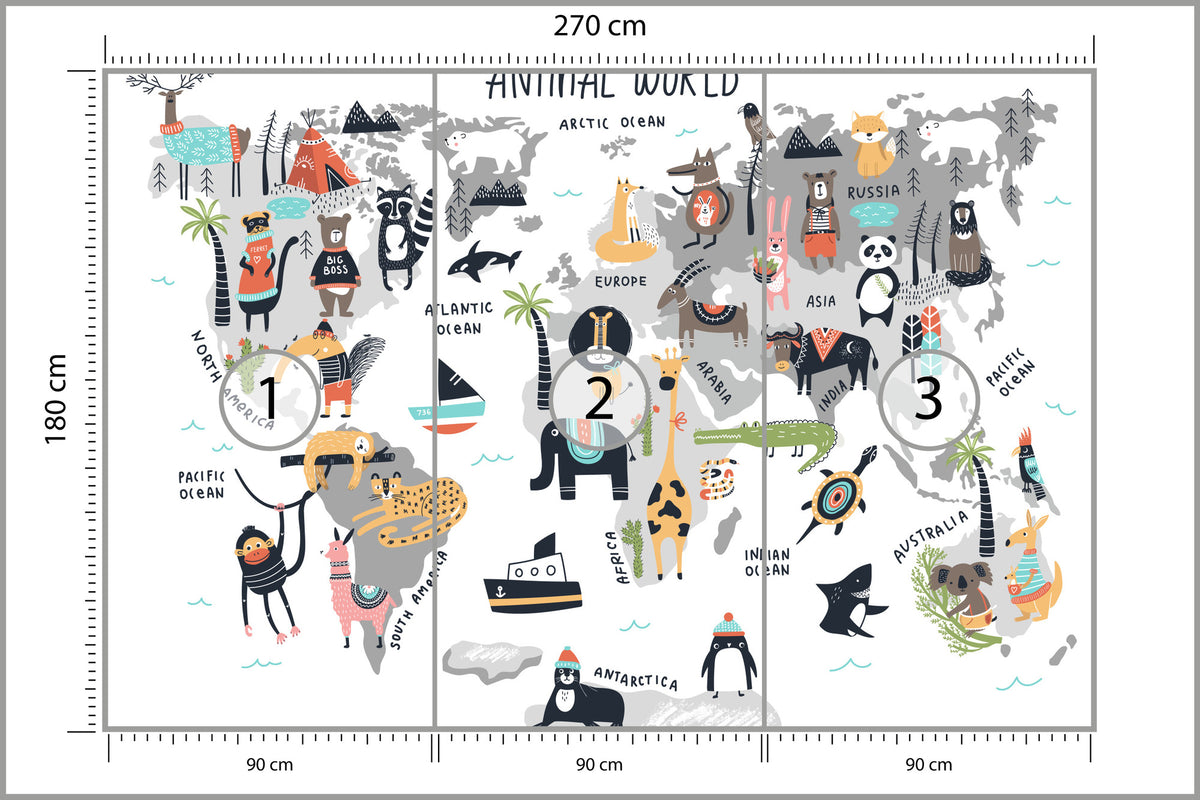 Fototapeta Mapa Dla Dzieci Ze Zwierzętami 270 × 180 cm – podgląd kadru