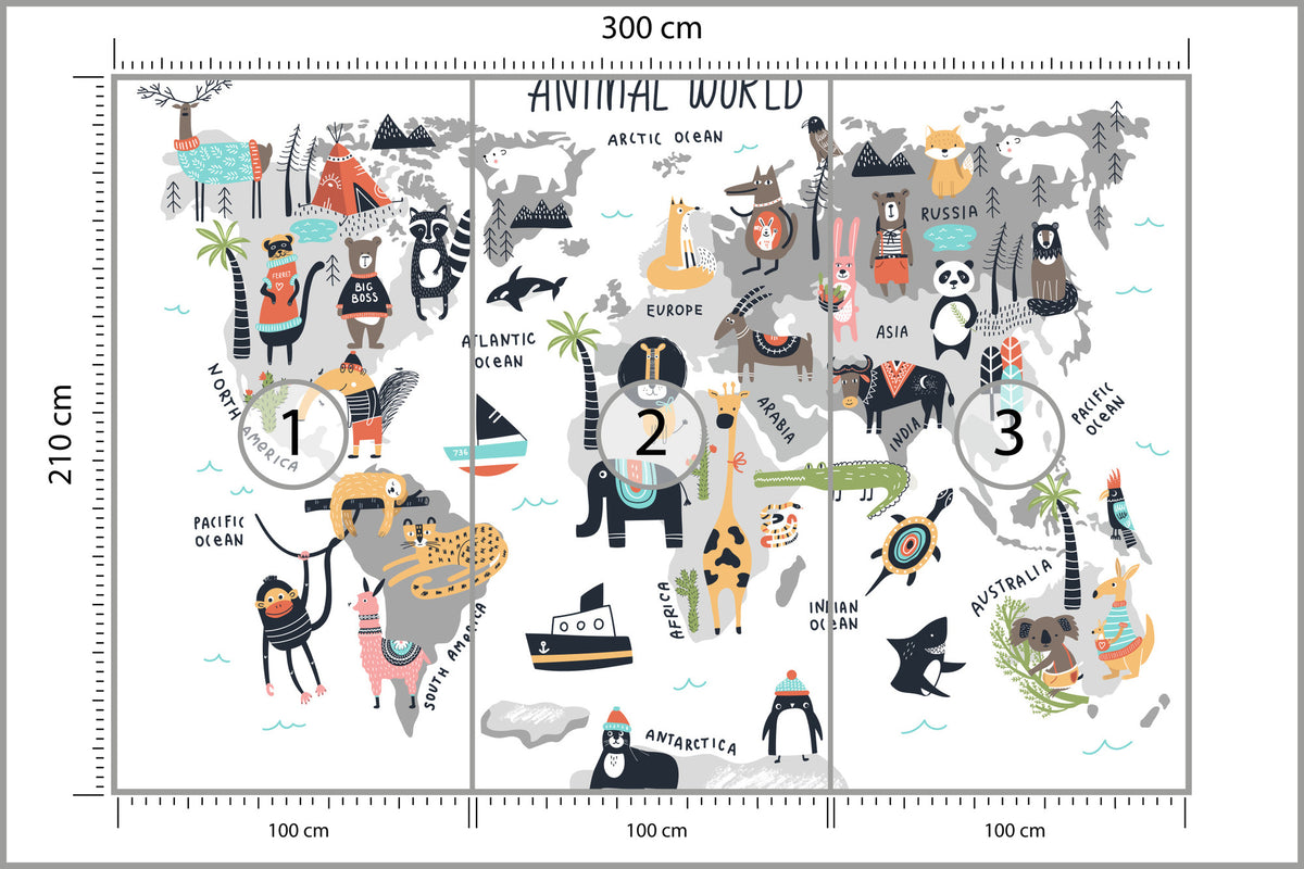 Fototapeta Mapa Dla Dzieci Ze Zwierzętami 300 × 210 cm – podgląd kadru
