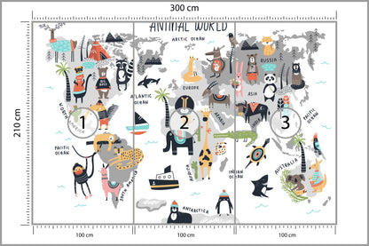 Fototapeta Mapa Dla Dzieci Ze Zwierzętami 300 × 210 cm – podgląd kadru