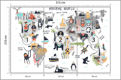 Fototapeta Mapa Dla Dzieci Ze Zwierzętami 315 × 210 cm – podgląd kadru