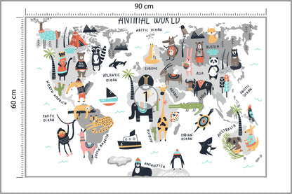 Fototapeta Mapa Dla Dzieci Ze Zwierzętami 90 × 60 cm – podgląd kadru