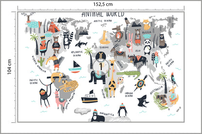 Fototapeta Mapa Dla Dzieci Ze Zwierzętami 152,5 × 104 cm – podgląd kadru