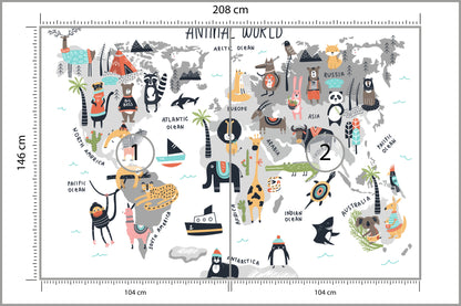 Fototapeta Mapa Dla Dzieci Ze Zwierzętami 208 × 146 cm – podgląd kadru