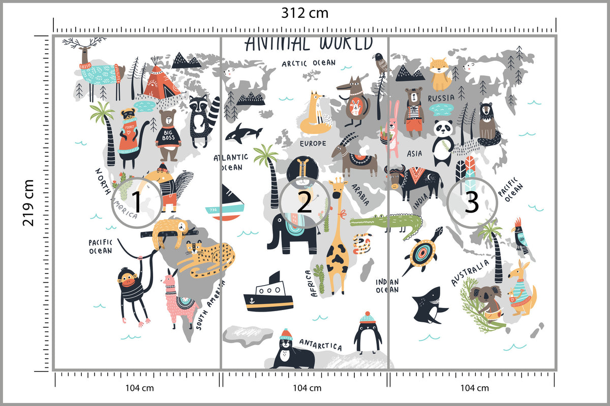 Fototapeta Mapa Dla Dzieci Ze Zwierzętami 312 × 219 cm – podgląd kadru