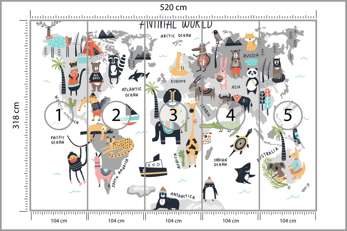 Fototapeta Mapa Dla Dzieci Ze Zwierzętami 520 × 318 cm – podgląd kadru