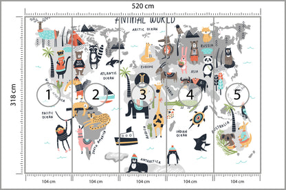 Fototapeta Mapa Dla Dzieci Ze Zwierzętami 520 × 318 cm – podgląd kadru