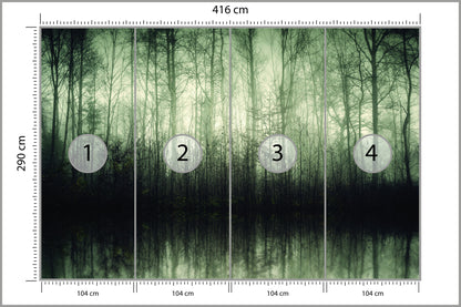 Fototapeta Las Drzewa Woda 416 × 290 cm – podgląd kadru