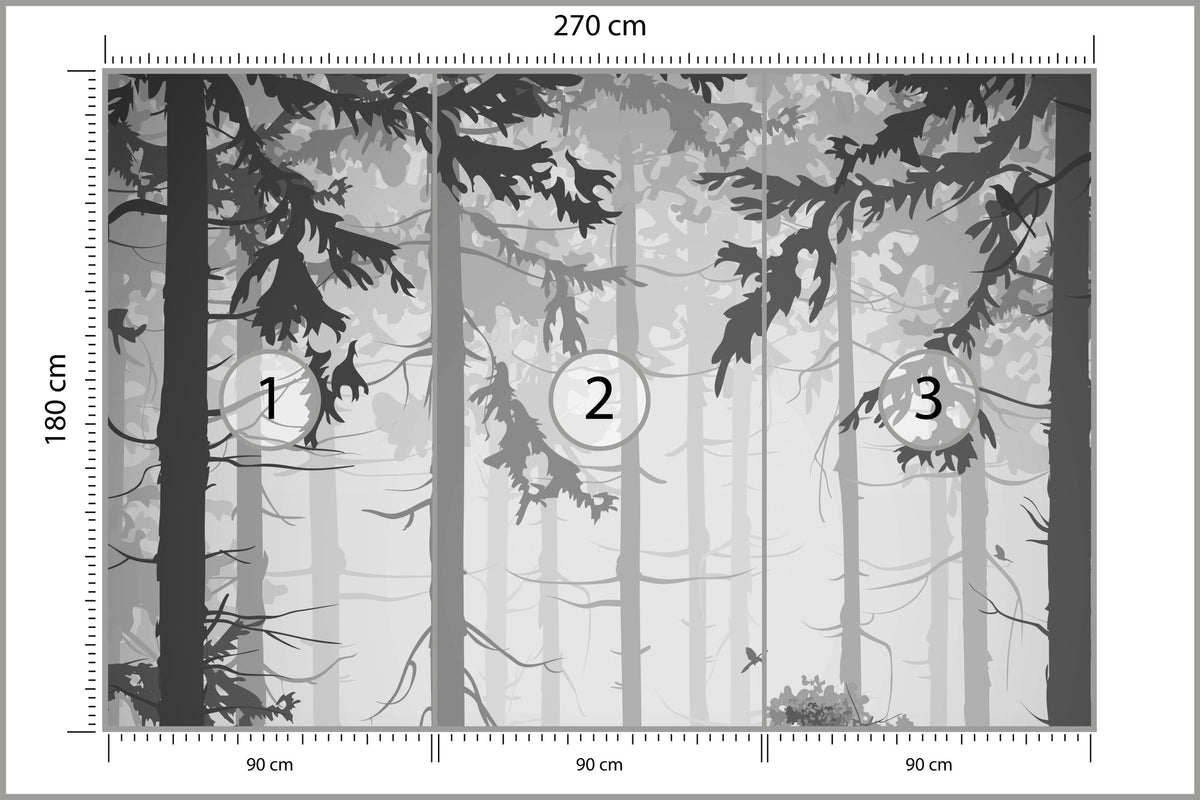 Fototapeta Las Drzewa Czarno-Biały 270 × 180 cm – podgląd kadru