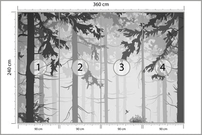 Fototapeta Las Drzewa Czarno-Biały 360 × 240 cm – podgląd kadru