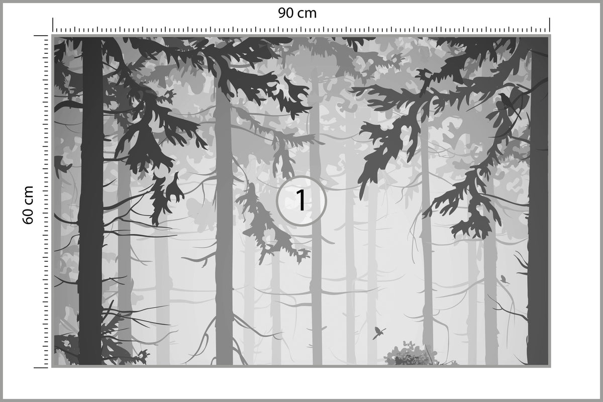 Fototapeta Las Drzewa Czarno-Biały 90 × 60 cm – podgląd kadru
