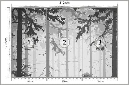 Fototapeta Las Drzewa Czarno-Biały 312 × 219 cm – podgląd kadru