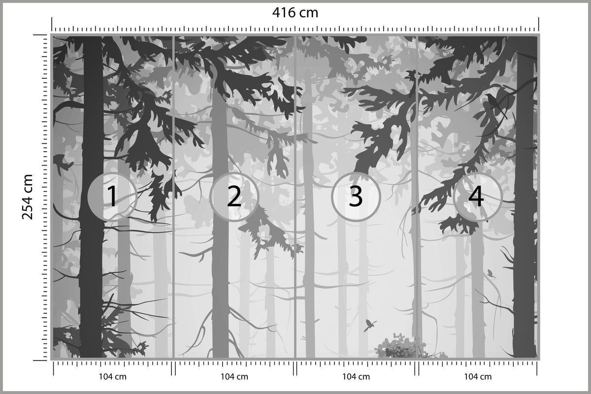 Fototapeta Las Drzewa Czarno-Biały 416 × 254 cm – podgląd kadru