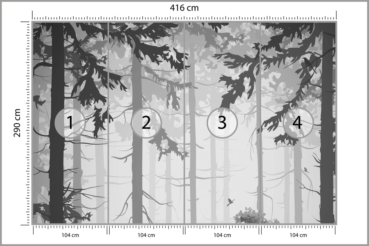 Fototapeta Las Drzewa Czarno-Biały 416 × 290 cm – podgląd kadru
