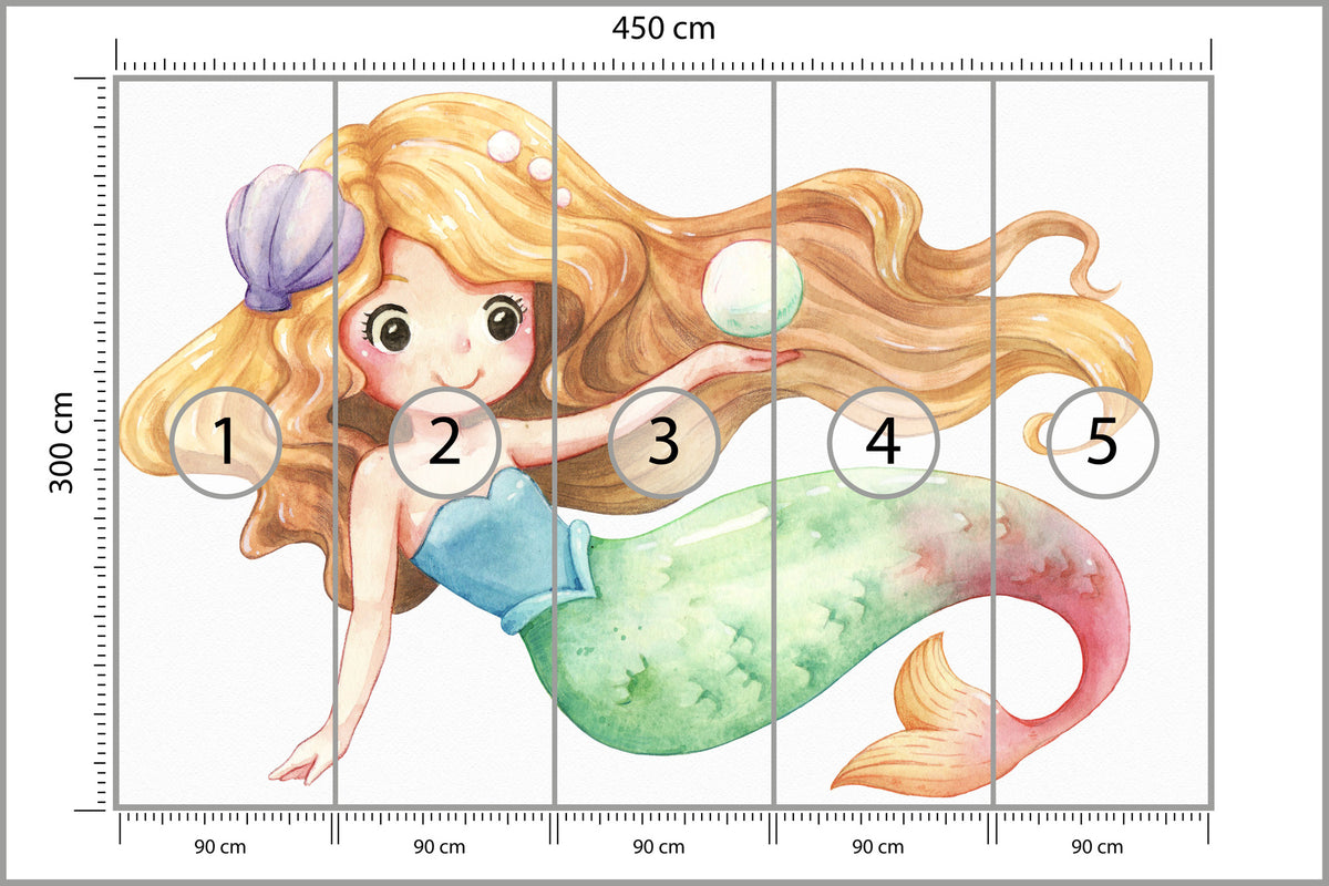 Fototapeta Syrenka Malowana Akwarelą 450 × 300 cm – podgląd kadru