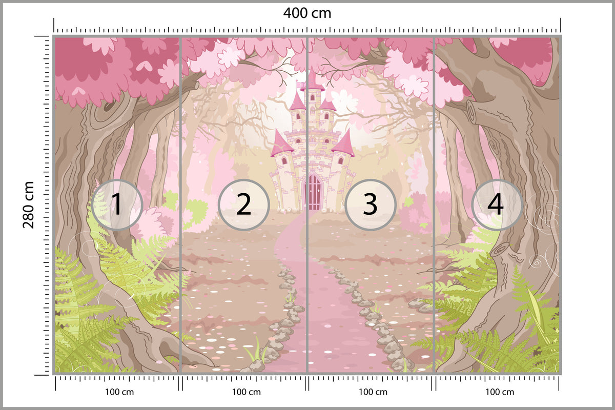 Fototapeta Zamek W Różowym Lesie 400 × 280 cm – podgląd kadru