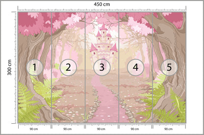 Fototapeta Zamek W Różowym Lesie 450 × 300 cm – podgląd kadru