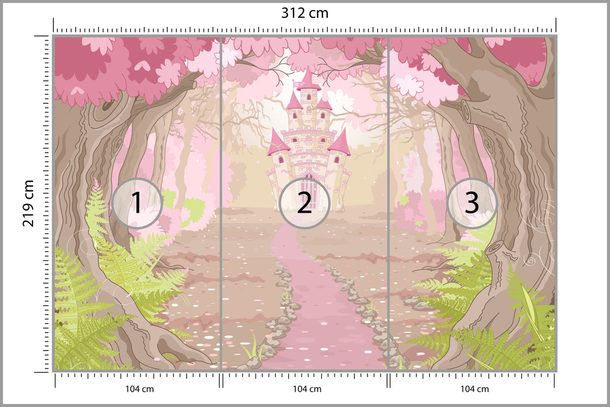 Fototapeta Zamek W Różowym Lesie 312 × 219 cm – podgląd kadru