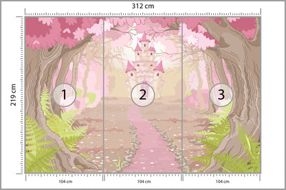 Fototapeta Zamek W Różowym Lesie 312 × 219 cm – podgląd kadru