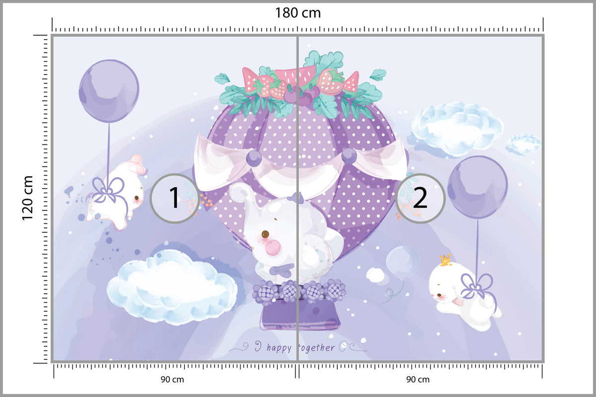 Fototapeta Bajkowe Zwierzątka Z Balonikami 180 × 120 cm – podgląd kadru