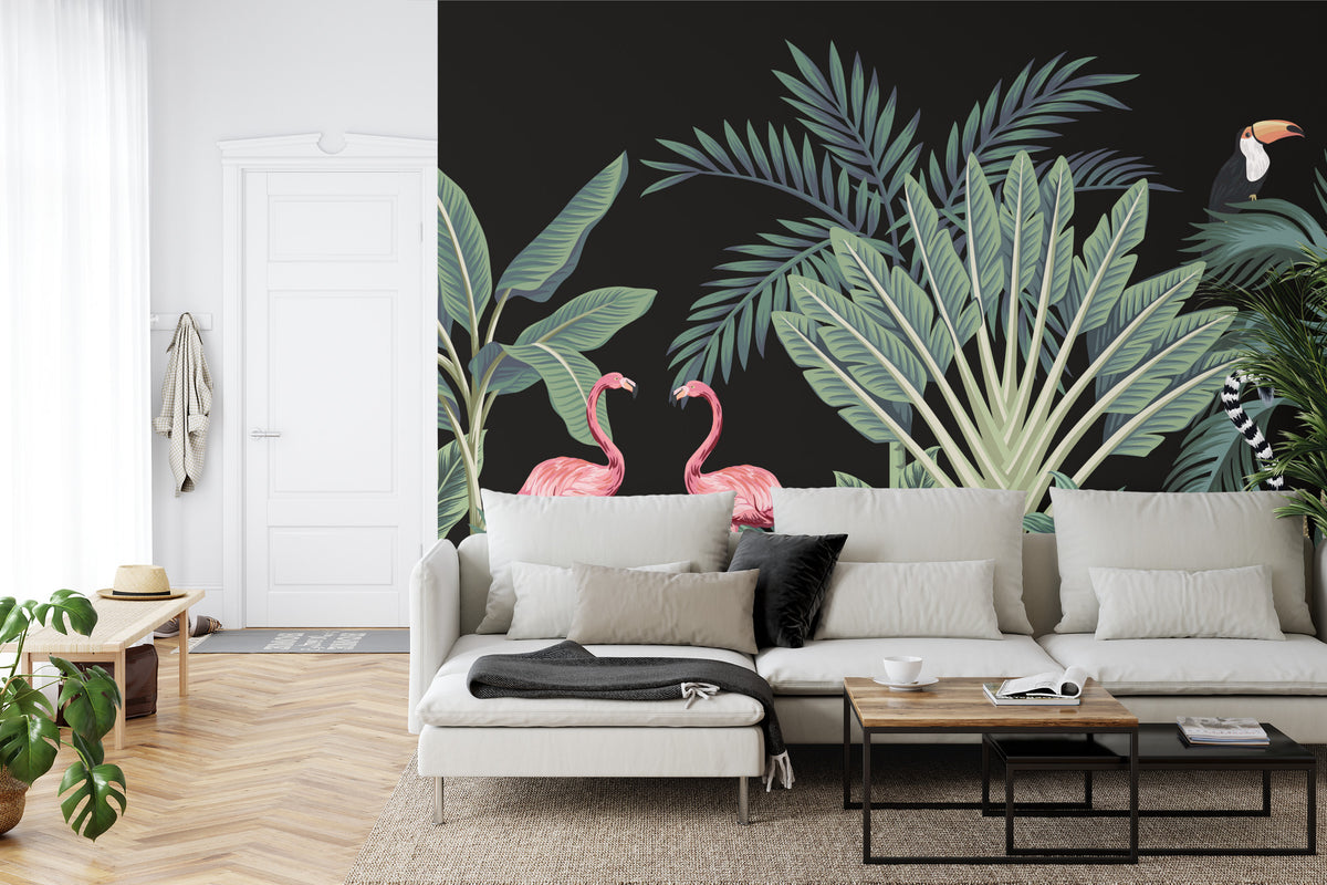 Fototapeta Egzotyczne Zwierzęta Wśród Palm – aranżacja wnętrza