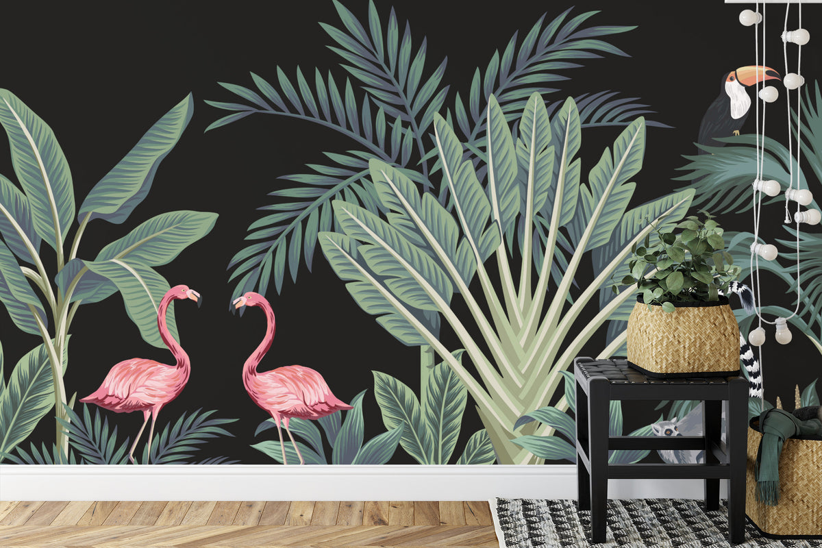 Fototapeta Egzotyczne Zwierzęta Wśród Palm – aranżacja wnętrza