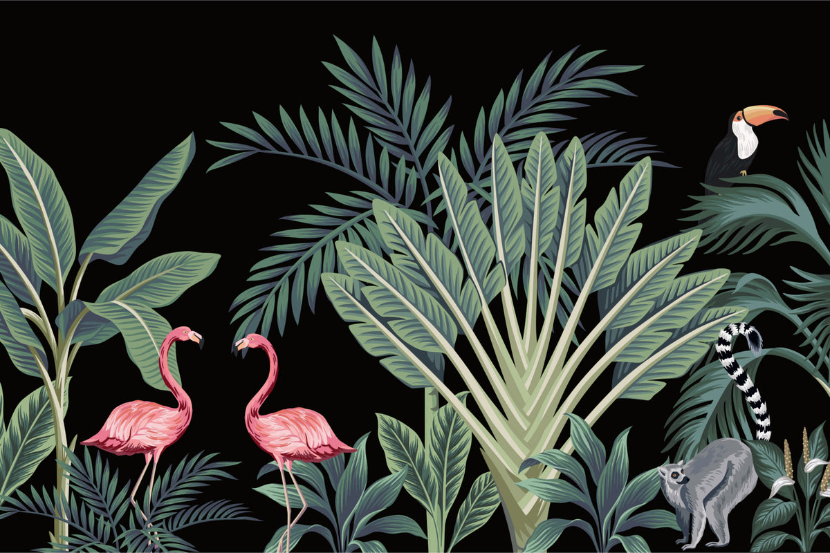 Fototapeta Egzotyczne Zwierzęta Wśród Palm – wzór