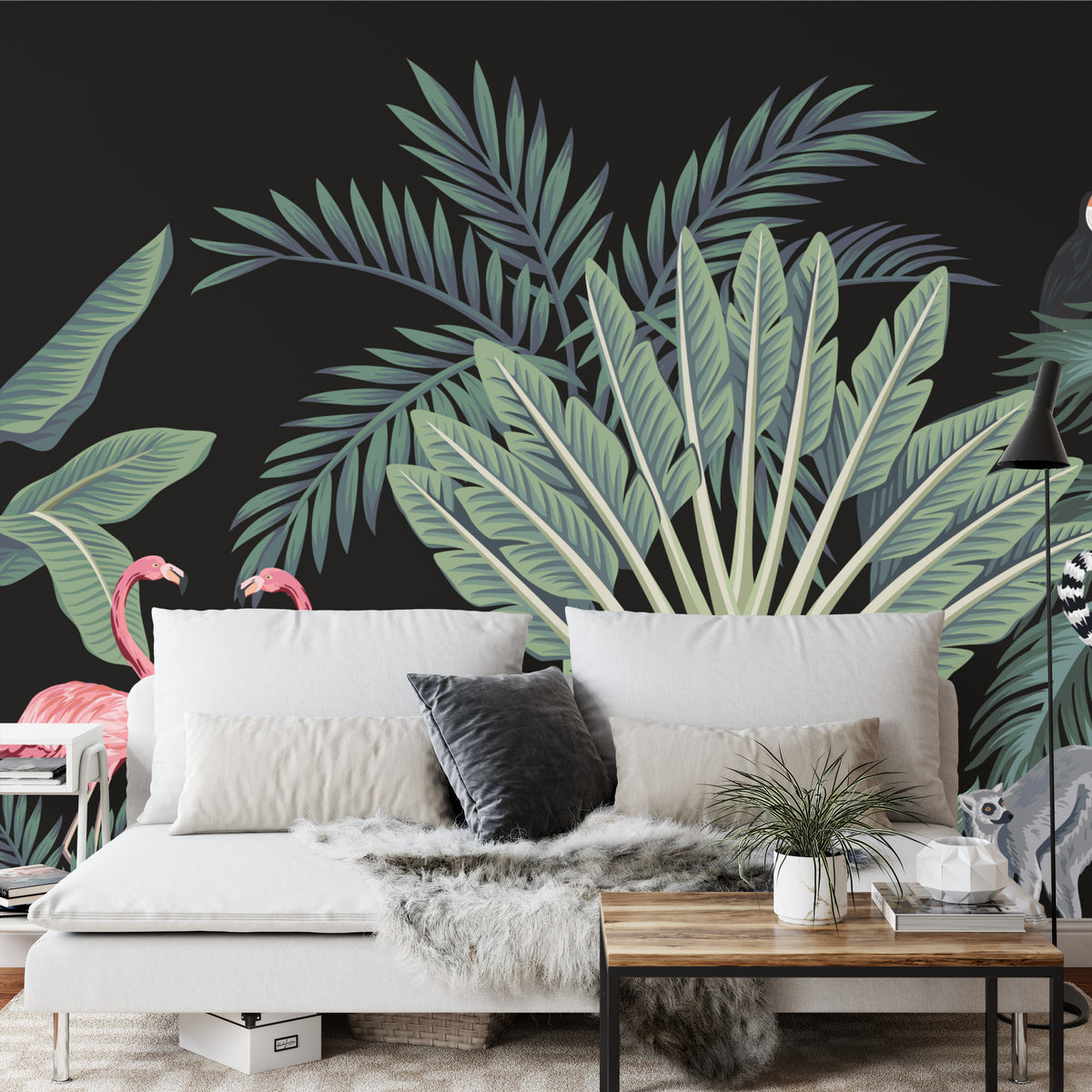 Fototapeta Egzotyczne Zwierzęta Wśród Palm – aranżacja wnętrza