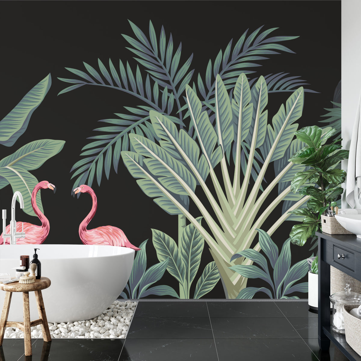 Fototapeta Egzotyczne Zwierzęta Wśród Palm – aranżacja wnętrza