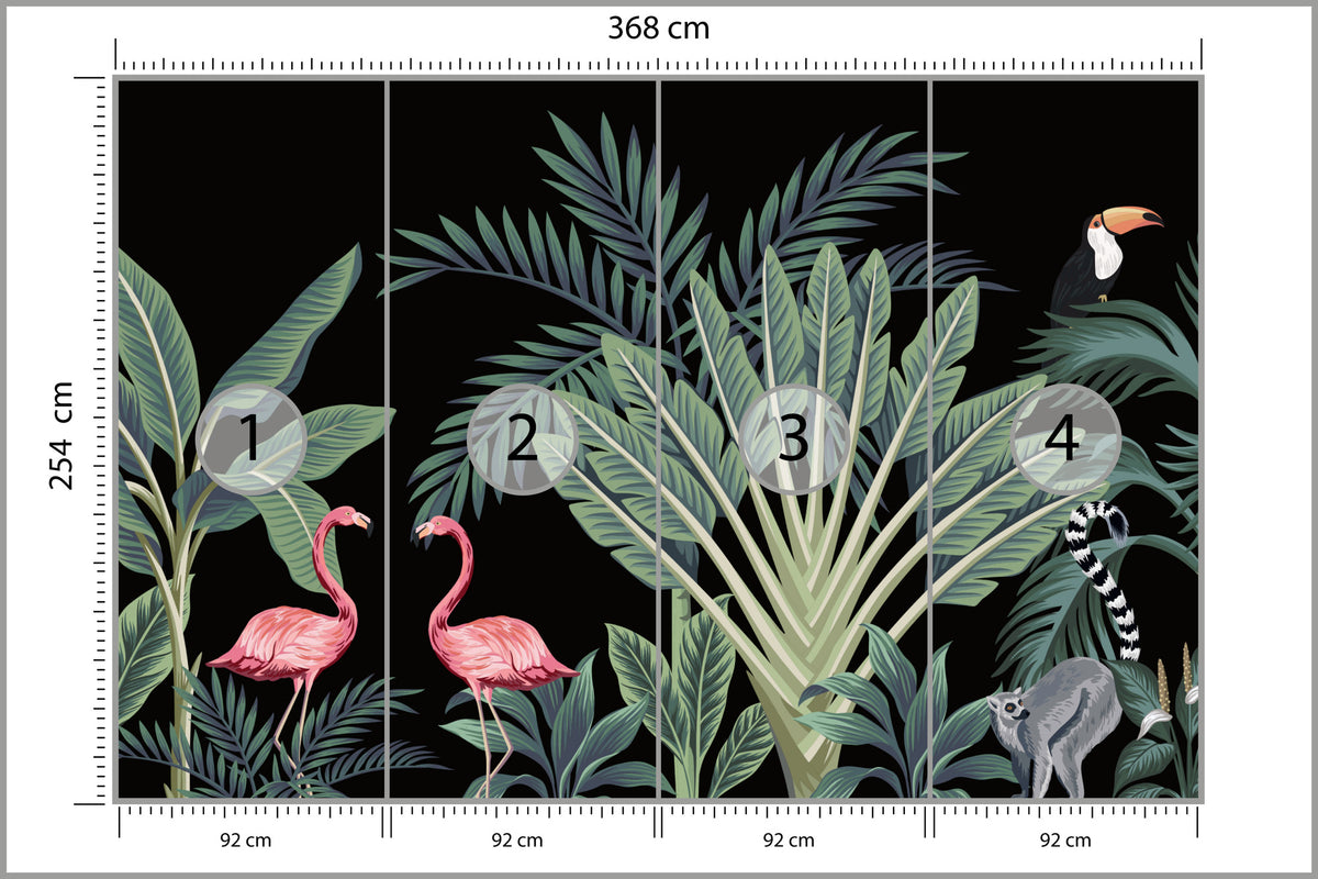 Fototapeta Egzotyczne Zwierzęta Wśród Palm 368 × 254 cm – podgląd kadru