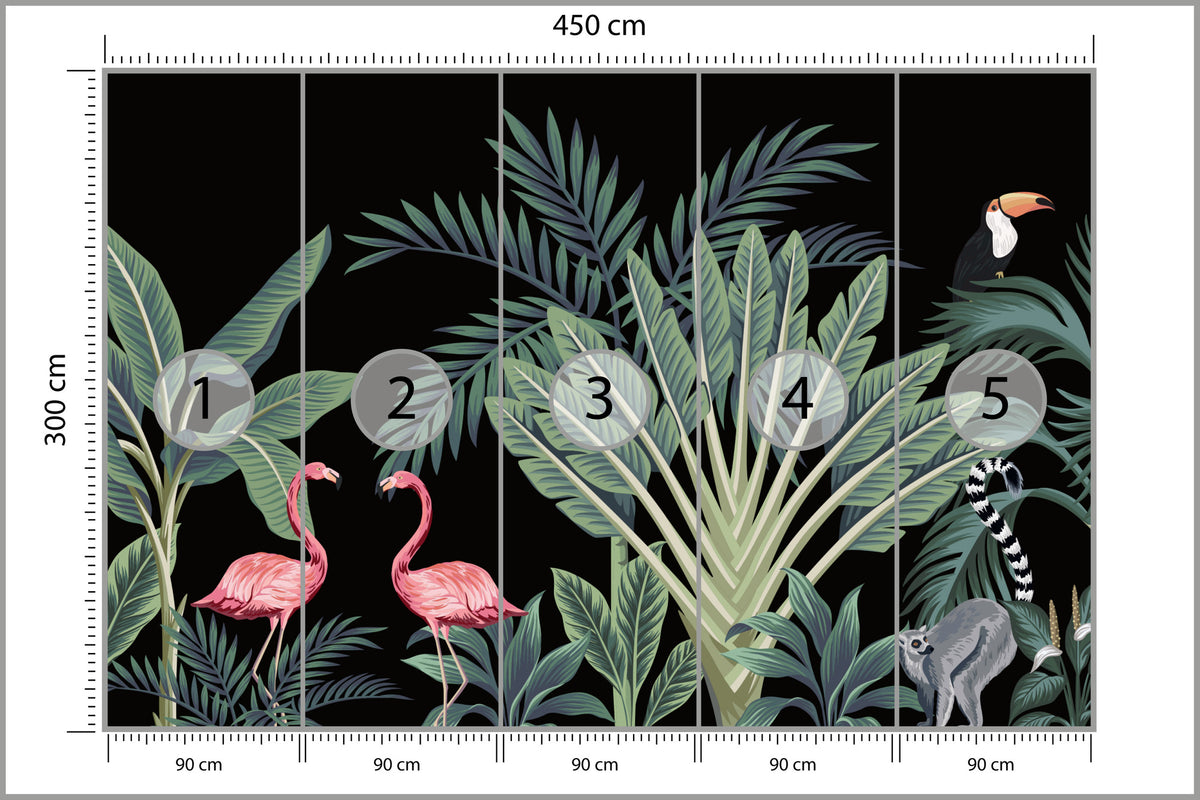 Fototapeta Egzotyczne Zwierzęta Wśród Palm 450 × 300 cm – podgląd kadru