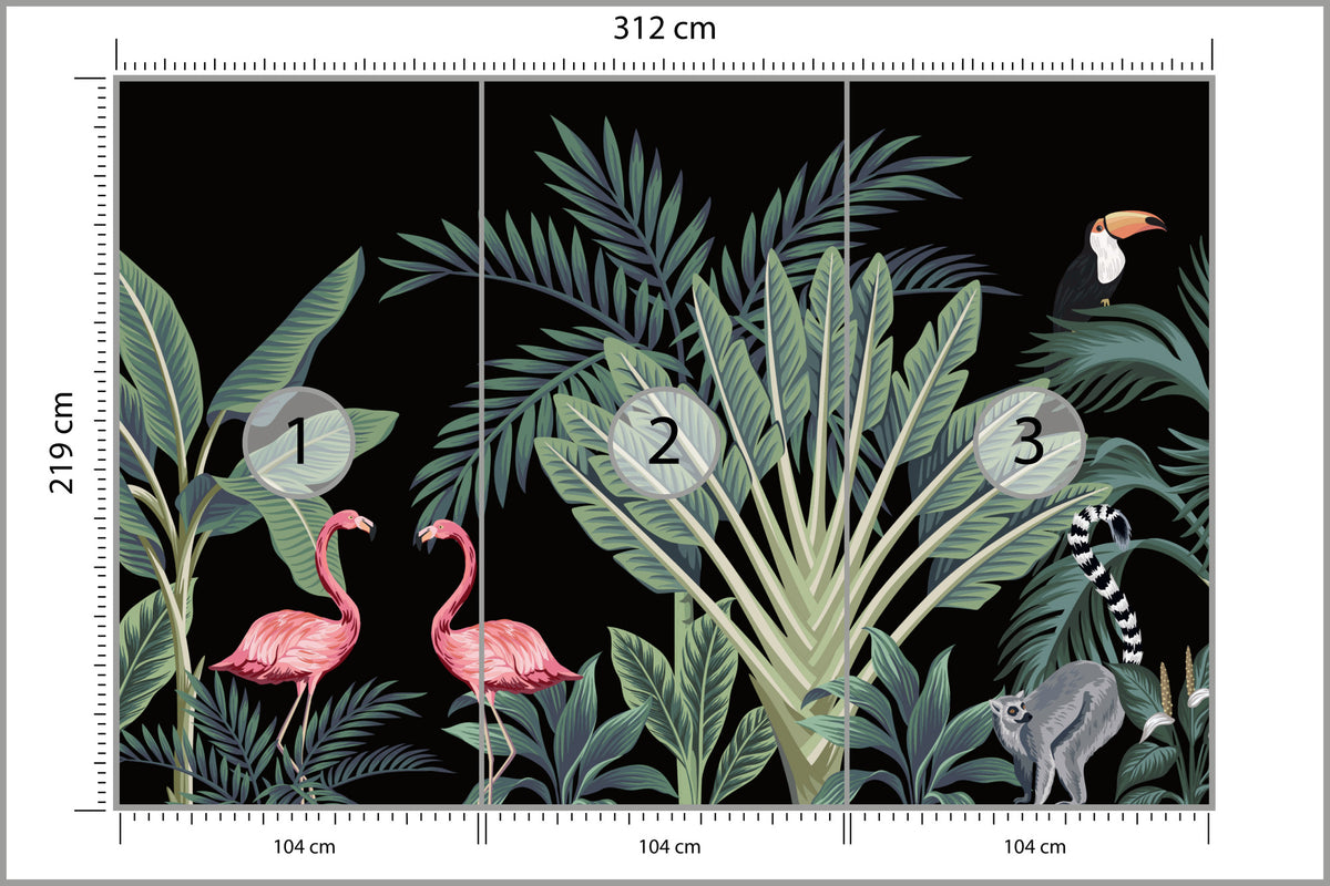 Fototapeta Egzotyczne Zwierzęta Wśród Palm 312 × 219 cm – podgląd kadru