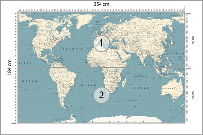 Fototapeta Mapa Świata Na Morskim Tle 254 × 184 cm – podgląd kadru