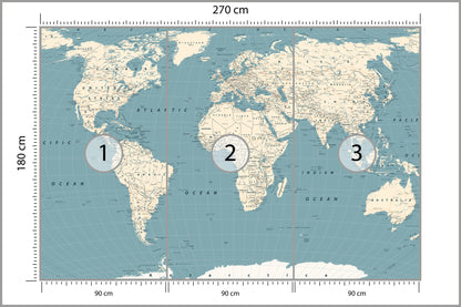 Fototapeta Mapa Świata Na Morskim Tle 270 × 180 cm – podgląd kadru