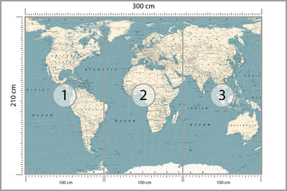 Fototapeta Mapa Świata Na Morskim Tle 300 × 210 cm – podgląd kadru