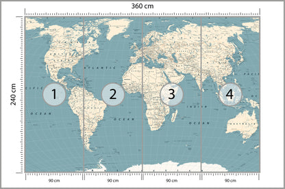 Fototapeta Mapa Świata Na Morskim Tle 360 × 240 cm – podgląd kadru