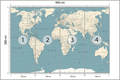 Fototapeta Mapa Świata Na Morskim Tle 400 × 280 cm – podgląd kadru