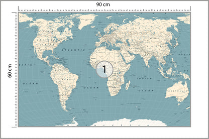 Fototapeta Mapa Świata Na Morskim Tle 90 × 60 cm – podgląd kadru