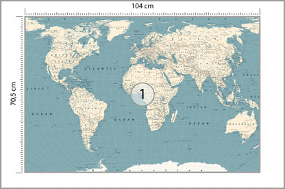 Fototapeta Mapa Świata Na Morskim Tle 104 × 70,5 cm – podgląd kadru