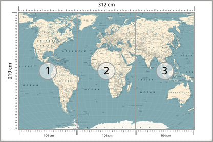Fototapeta Mapa Świata Na Morskim Tle 312 × 219 cm – podgląd kadru