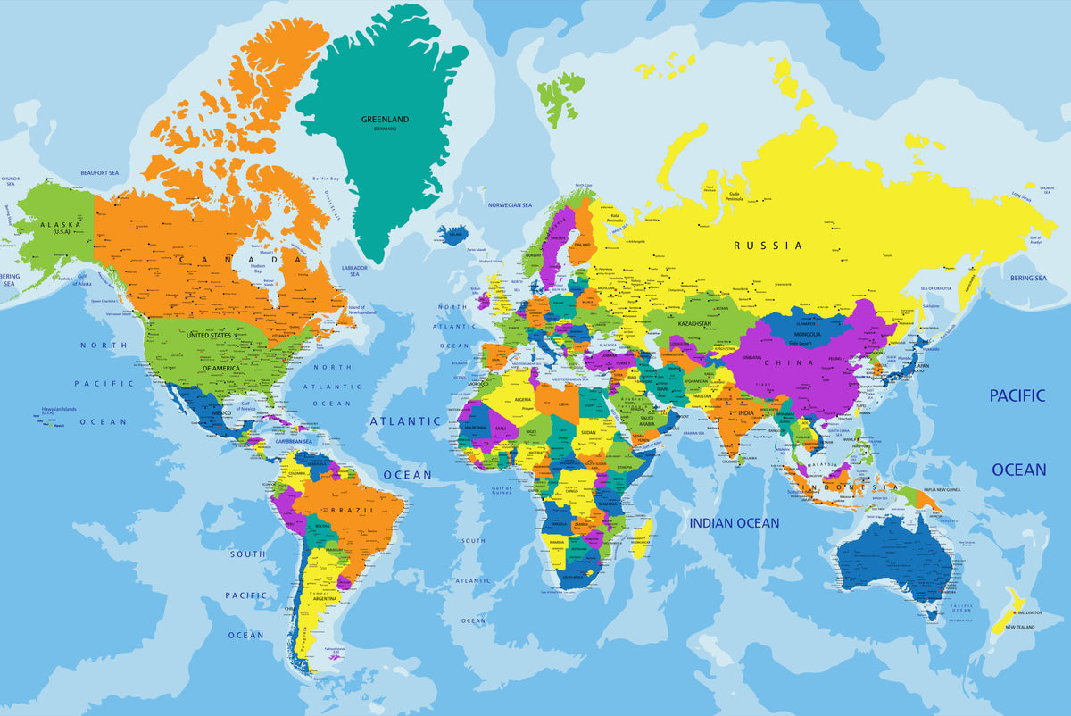 Fototapeta Mapa Świata Polityczna Kolorowa – wzór