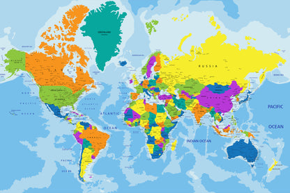 Fototapeta Mapa Świata Polityczna Kolorowa – wzór
