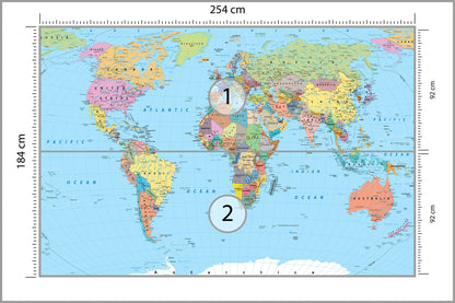 Fototapeta Mapa Świata Polityczna Szczegółowa 254 × 184 cm – podgląd kadru