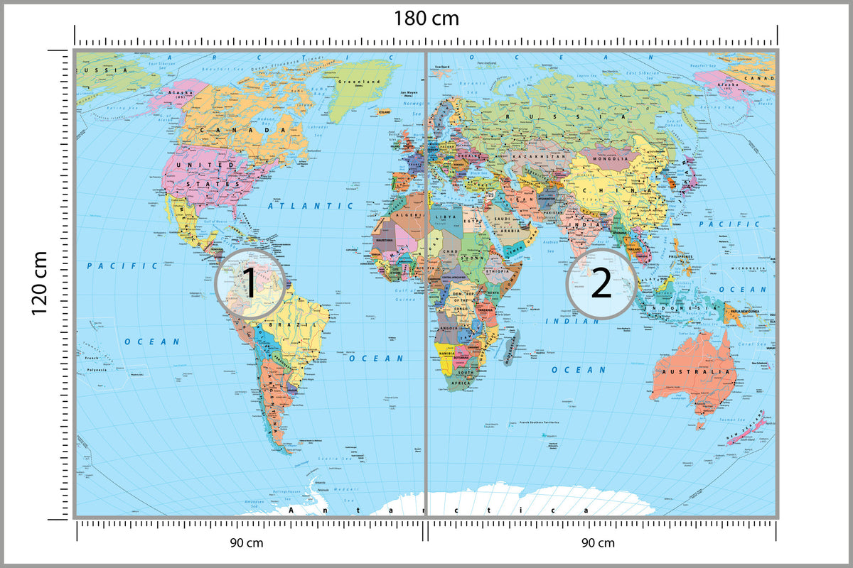 Fototapeta Mapa Świata Polityczna Szczegółowa 180 × 120 cm – podgląd kadru