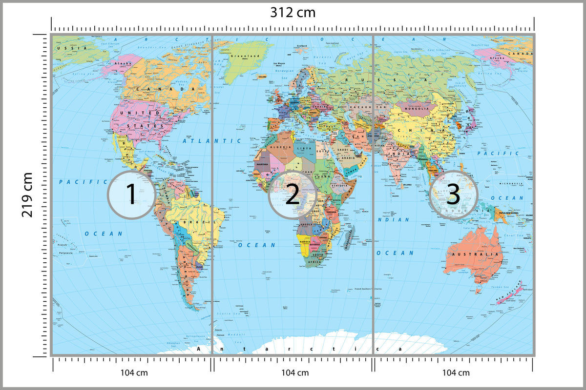 Fototapeta Mapa Świata Polityczna Szczegółowa 312 × 219 cm – podgląd kadru