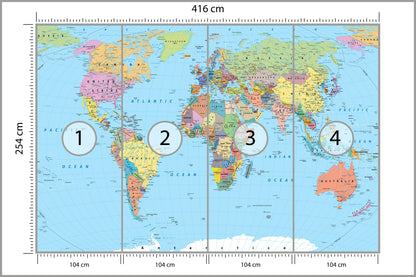 Fototapeta Mapa Świata Polityczna Szczegółowa 416 × 254 cm – podgląd kadru