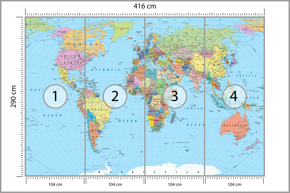 Fototapeta Mapa Świata Polityczna Szczegółowa 416 × 290 cm – podgląd kadru