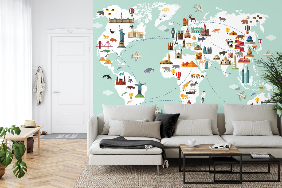 Fototapeta Mapa Dla Dzieci Podróżnicza – aranżacja wnętrza